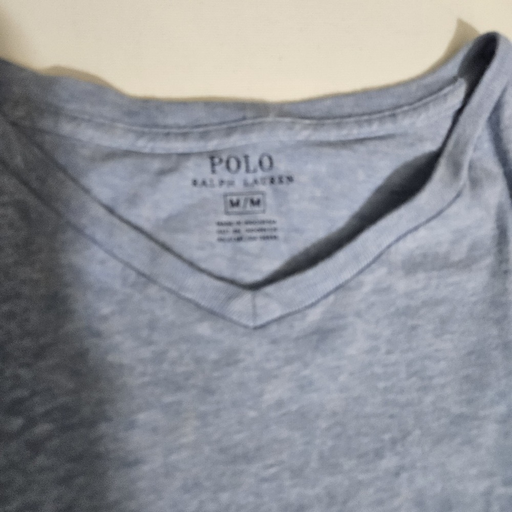 Polo Ralph Lauren Mens V-Neck T-Shirt Heather Blue Gray Cotton Pony Logo Size M - Picture 3 of 5